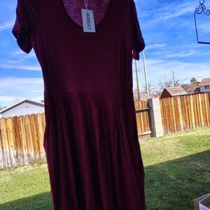 AUSELILY Women's Short Sleeve Pleated Loose Dress with Pockets Size Medium